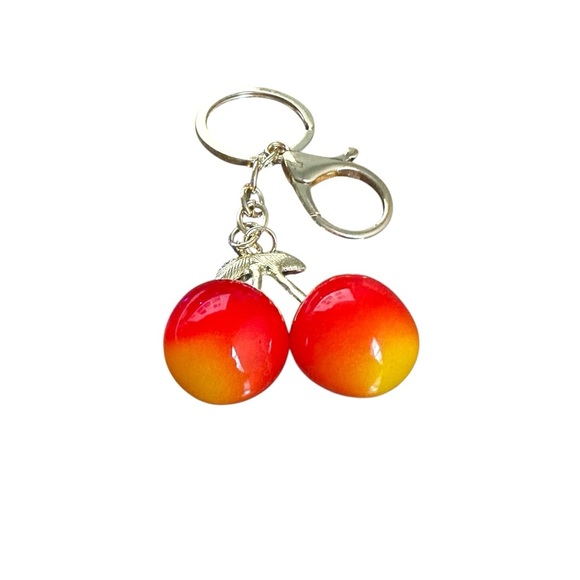 Cherry Keychain Bag Charm –Light Red & Gold Tone (Brand New) - Picture 3 of 3